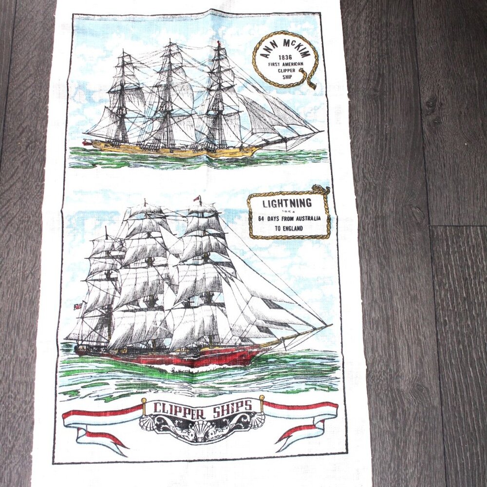 Ship Tea Towel Clipper Ann McKim 1836 Lightning 1854 Historic Nautical Vintage